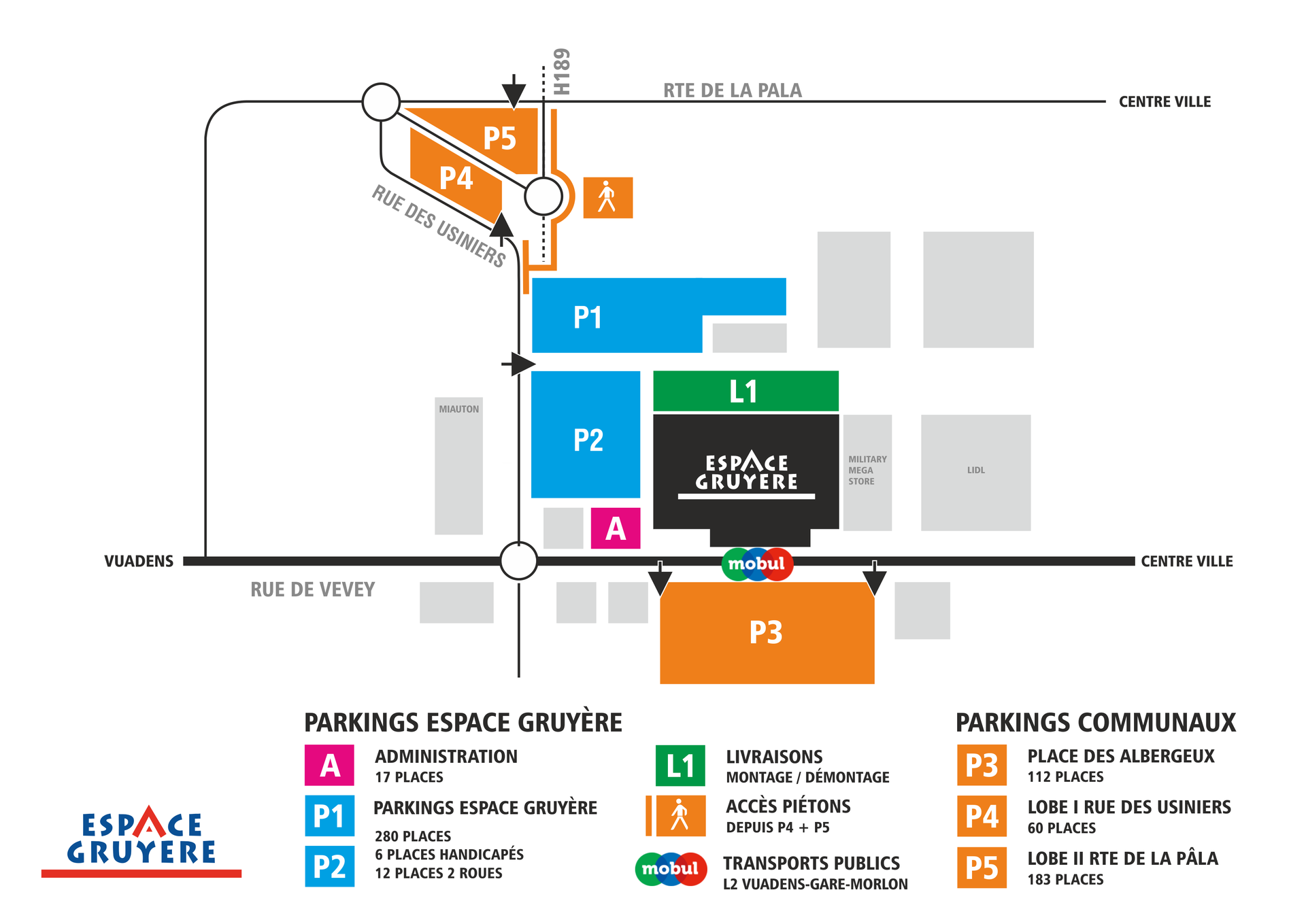 Plan parkings Espace Gruyère Bulle